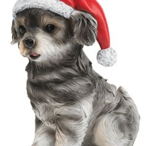 New Festive Dog Figurine with Santa Hat